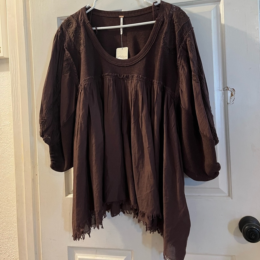 Free People Dark Brown Blouse